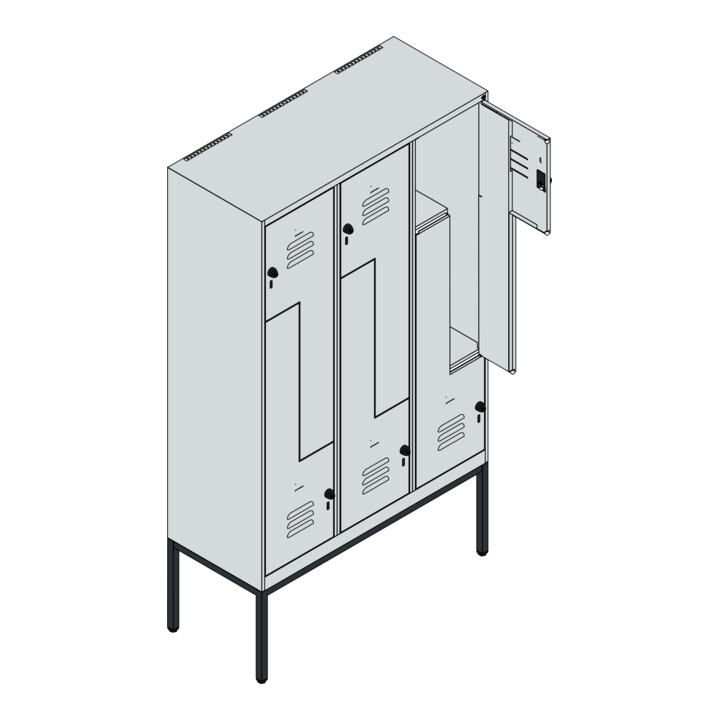 C+P Z-Spind Classic PLUS, Gestell, 6 Fächer, 2120x1200x500mm, 7035/3003 Verschluss Sicherheits-Drehriegel