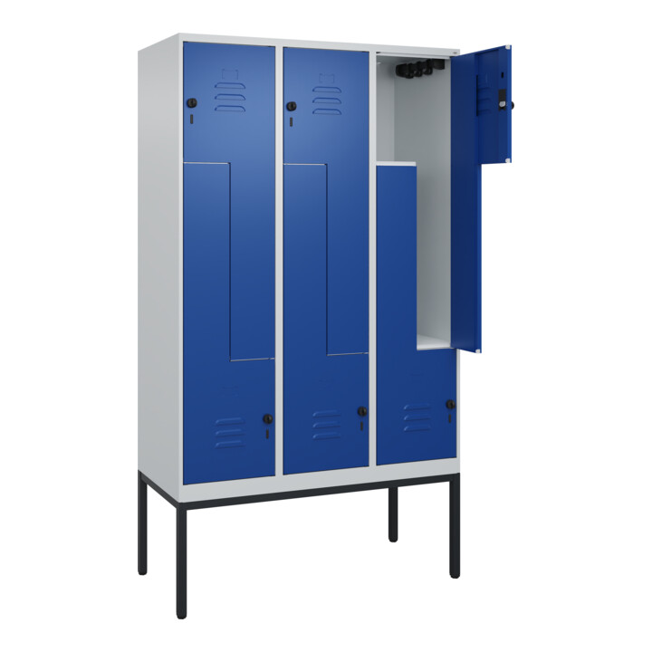 C+P Z-Spind Classic PLUS, Gestell, 6 Fächer, 2120x1200x500mm, 7035/5010 Verschluss Sicherheits-Drehriegel