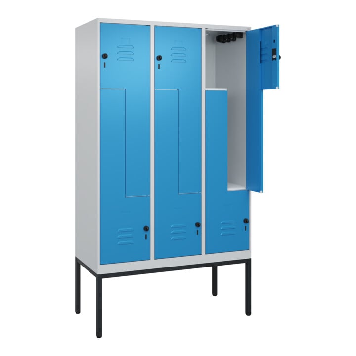 C+P Z-Spind Classic PLUS, Gestell, 6 Fächer, 2120x1200x500mm, 7035/5012 Verschluss Sicherheits-Drehriegel