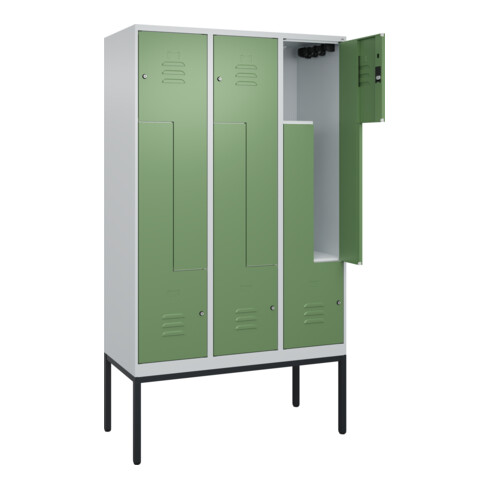 C+P Z-Spind Classic PLUS, Gestell, 6 Fächer, 2120x1200x500mm, 7035/6011 Verschluss Zylinderschloss