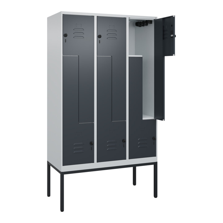 C+P Z-Spind Classic PLUS, Gestell, 6 Fächer, 2120x1200x500mm, 7035/7016 Verschluss Sicherheits-Drehriegel