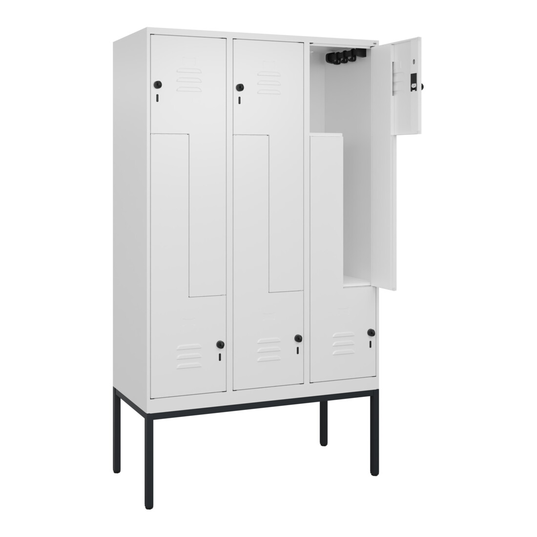 C+P Z-Spind Classic PLUS, Gestell, 6 Fächer, 2120x1200x500mm, 9016/9016 Verschluss Sicherheits-Drehriegel