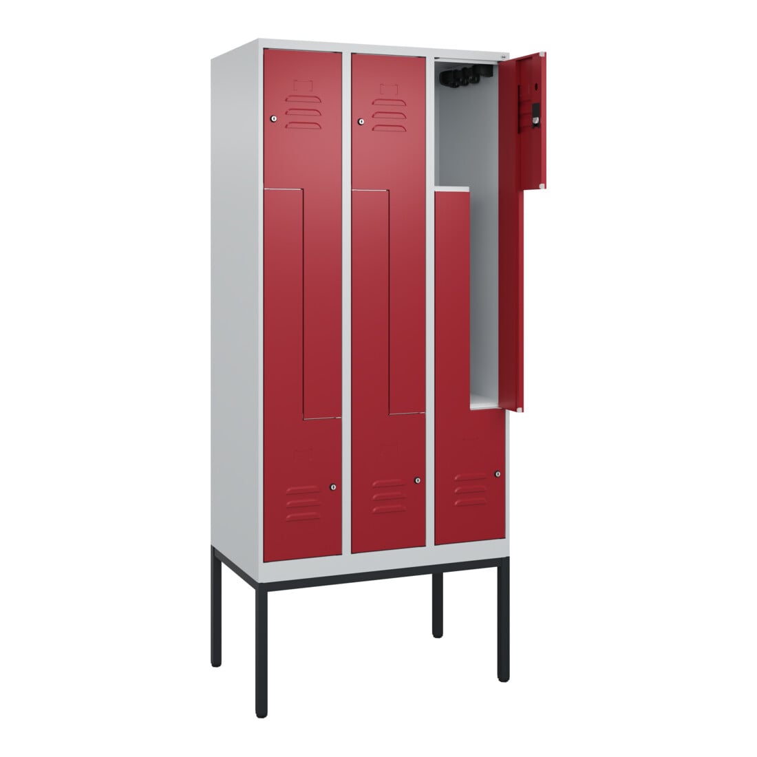 C+P Z-Spind Classic PLUS, Gestell, 6 Fächer, 2120x900x500mm, 7035/3003 Verschluss Zylinderschloss