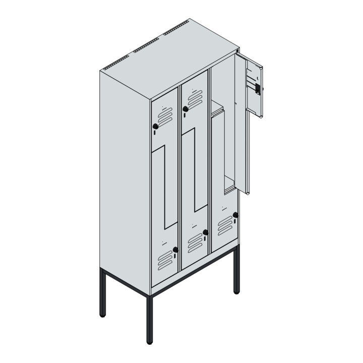 C+P Z-Spind Classic PLUS, Gestell, 6 Fächer, 2120x900x500mm, 7035/5010 Verschluss Sicherheits-Drehriegel