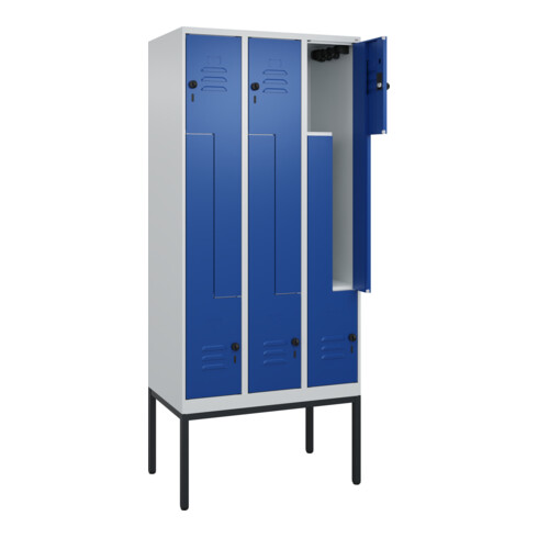 C+P Z-Spind Classic PLUS, Gestell, 6 Fächer, 2120x900x500mm, 7035/5010 Verschluss Sicherheits-Drehriegel