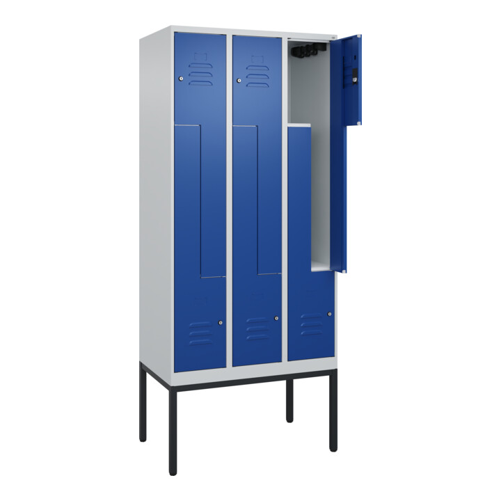 C+P Z-Spind Classic PLUS, Gestell, 6 Fächer, 2120x900x500mm, 7035/5010 Verschluss Zylinderschloss