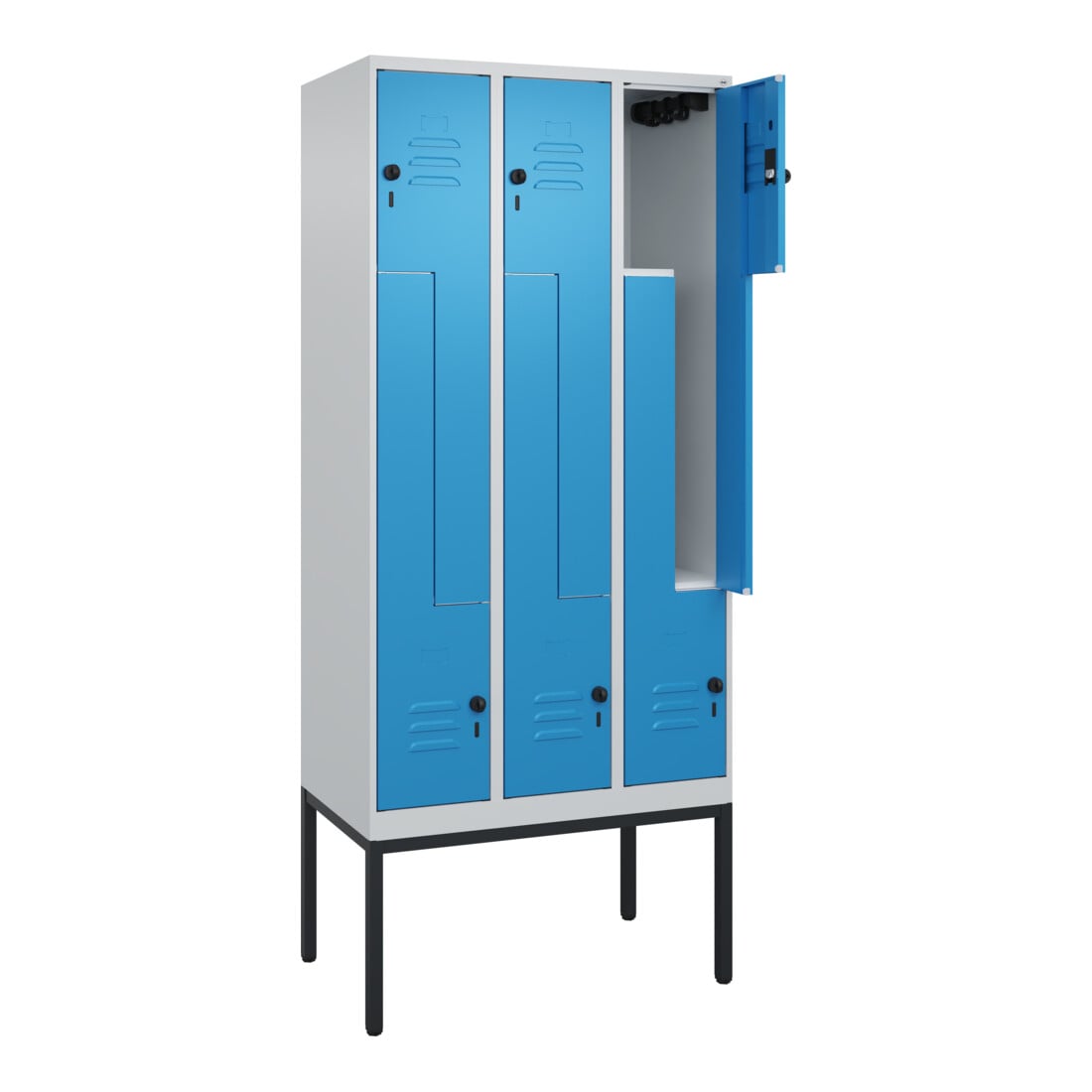 C+P Z-Spind Classic PLUS, Gestell, 6 Fächer, 2120x900x500mm, 7035/5012 Verschluss Sicherheits-Drehriegel