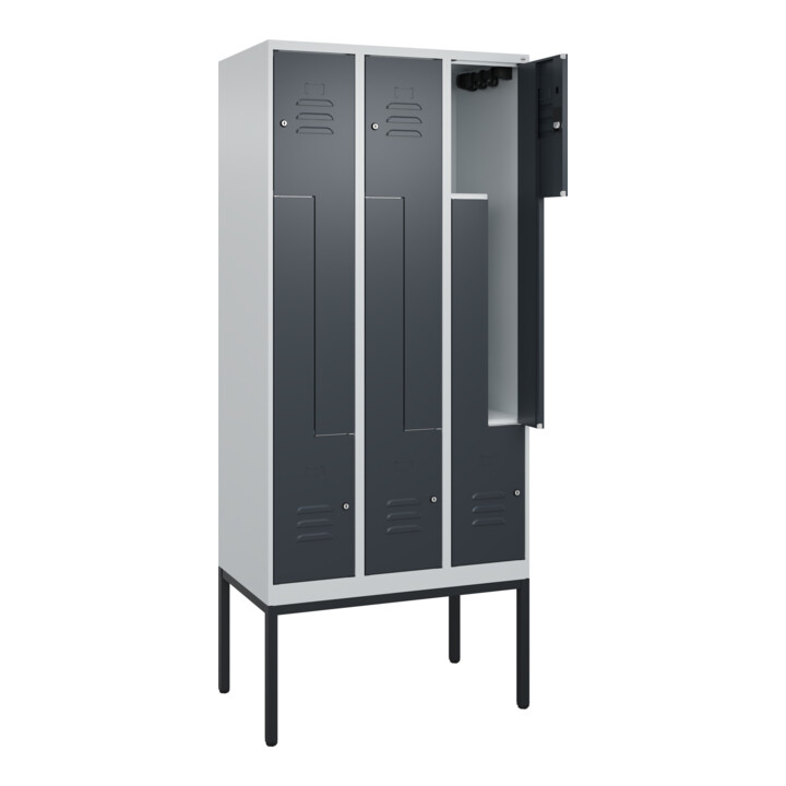 C+P Z-Spind Classic PLUS, Gestell, 6 Fächer, 2120x900x500mm, 7035/7016 Verschluss Zylinderschloss