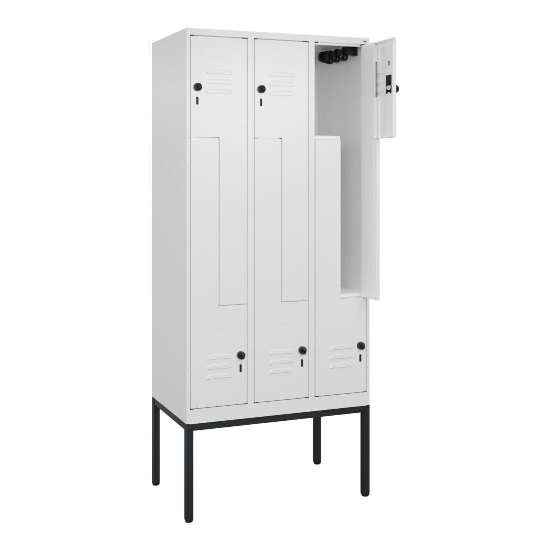 C+P Z-Spind Classic PLUS, Gestell, 6 Fächer, 2120x900x500mm, 9016/9016 Verschluss Sicherheits-Drehriegel