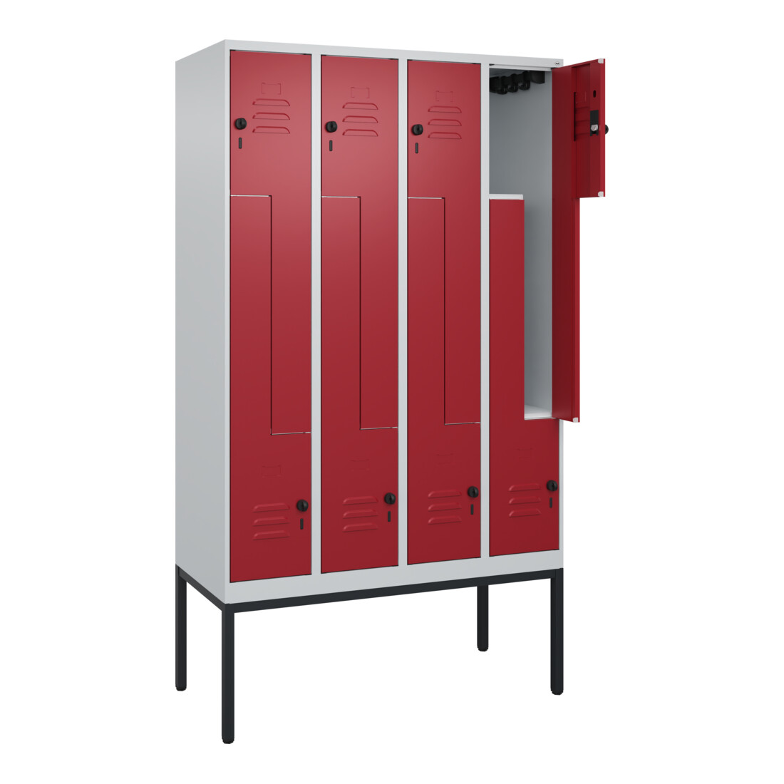 C+P Z-Spind Classic PLUS, Gestell, 8 Fächer, 2120x1200x500mm, 7035/3003 Verschluss Sicherheits-Drehriegel