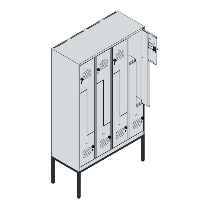 C+P Z-Spind Classic PLUS, Gestell, 8 Fächer, 2120x1200x500mm, 7035/5010 Verschluss Sicherheits-Drehriegel