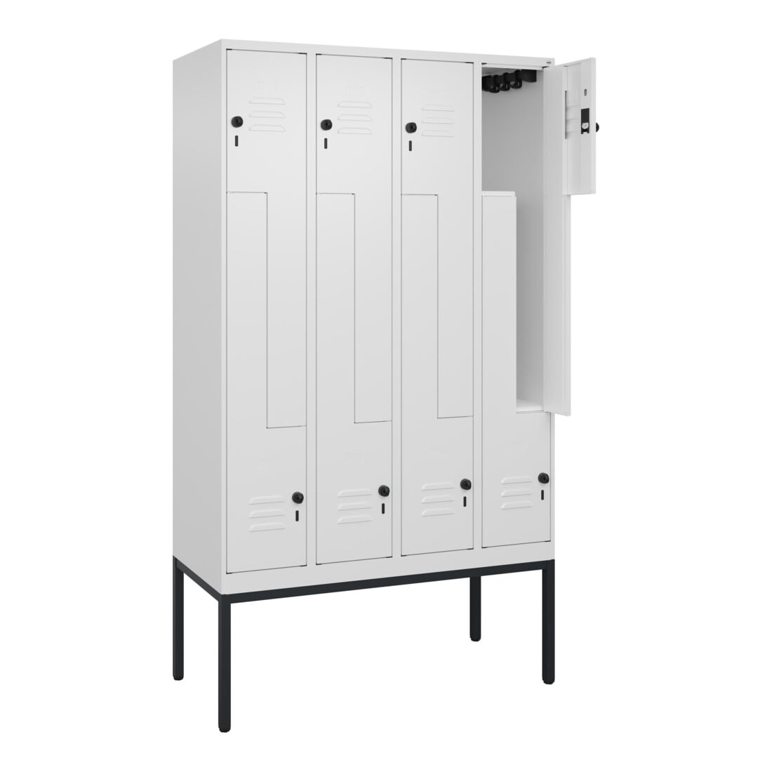 C+P Z-Spind Classic PLUS, Gestell, 8 Fächer, 2120x1200x500mm, 9016/9016 Verschluss Sicherheits-Drehriegel