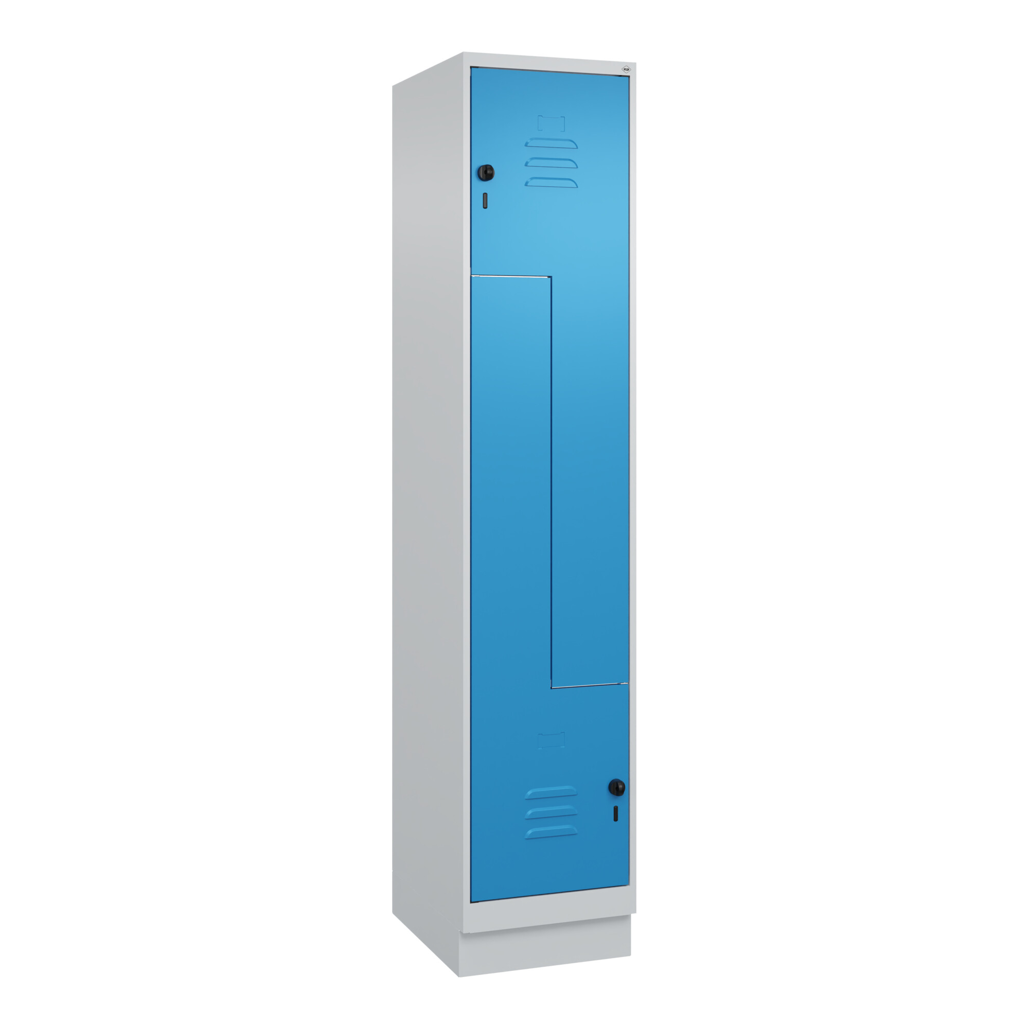 C+P Z-Spind, Classic PLUS, Sockel, 2 Fächer, 1950x400x500mm, 7035/5012 Verschluss Sicherheits-Drehriegel ; C + P Möbelsysteme