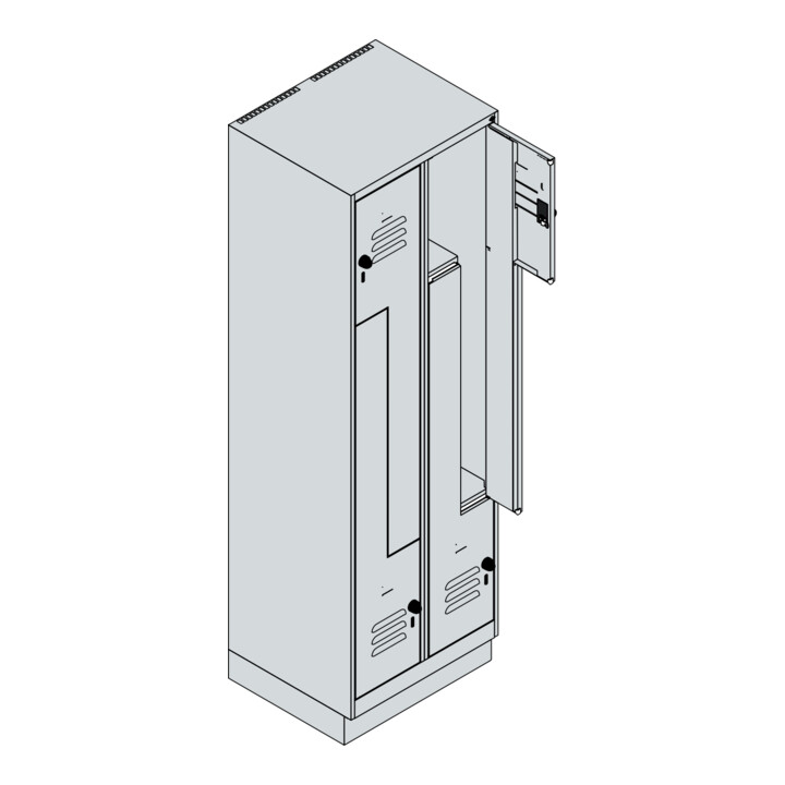 C+P Z-Spind, Classic PLUS, Sockel, 4 Fächer, 1950x600x500mm, 7035/3020 Verschluss Sicherheits-Drehriegel