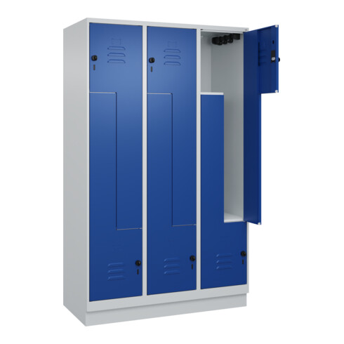 C+P Z-Spind, Classic PLUS, Sockel, 6 Fächer, 1950x1200x500mm, 7035/5010 Verschluss Sicherheits-Drehriegel