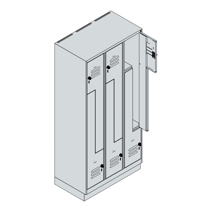 C+P Z-Spind, Classic PLUS, Sockel, 6 Fächer, 1950x900x500mm, 7035/5012 Verschluss Sicherheits-Drehriegel