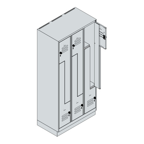 C+P Z-Spind, Classic PLUS, Sockel, 6 Fächer, 1950x900x500mm, 7035/7035 Verschluss Sicherheits-Drehriegel