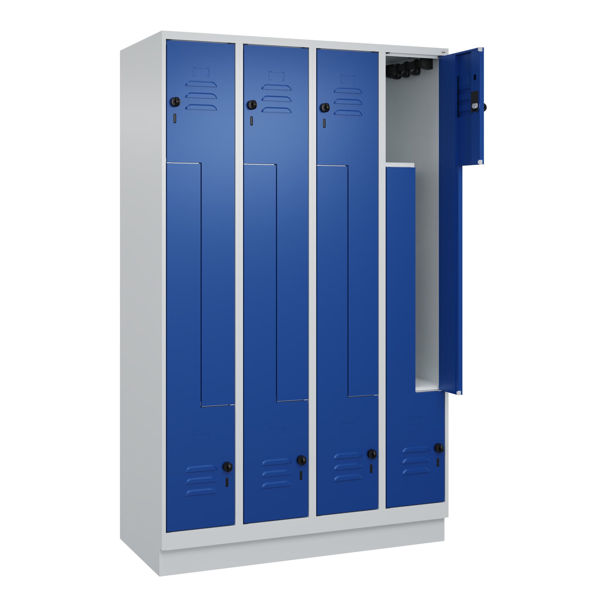 C+P Z-Spind, Classic PLUS, Sockel, 8 Fächer, 1950x1200x500mm, 7035/5010 Verschluss Sicherheits-Drehriegel ; C + P Möbelsysteme