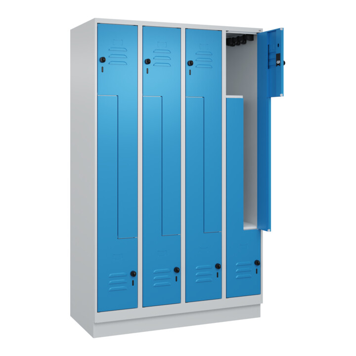 C+P Z-Spind, Classic PLUS, Sockel, 8 Fächer, 1950x1200x500mm, 7035/5012 Verschluss Sicherheits-Drehriegel