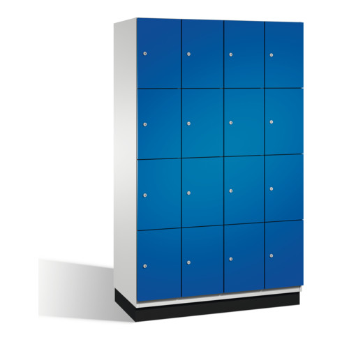 Cabinet C+P Cambio sur socle, 16 étagères, H1950xL1200xP525mm Façade Gentiane bleu corps gris clair