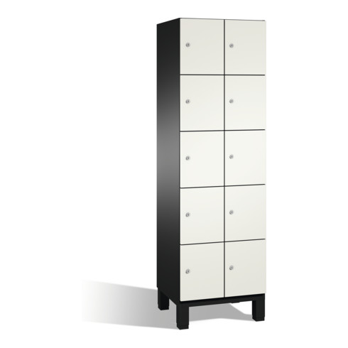 Armoire Cambio C+P avec étagères sur pieds 10 étagères Façade Blanc pur corps Noir gris