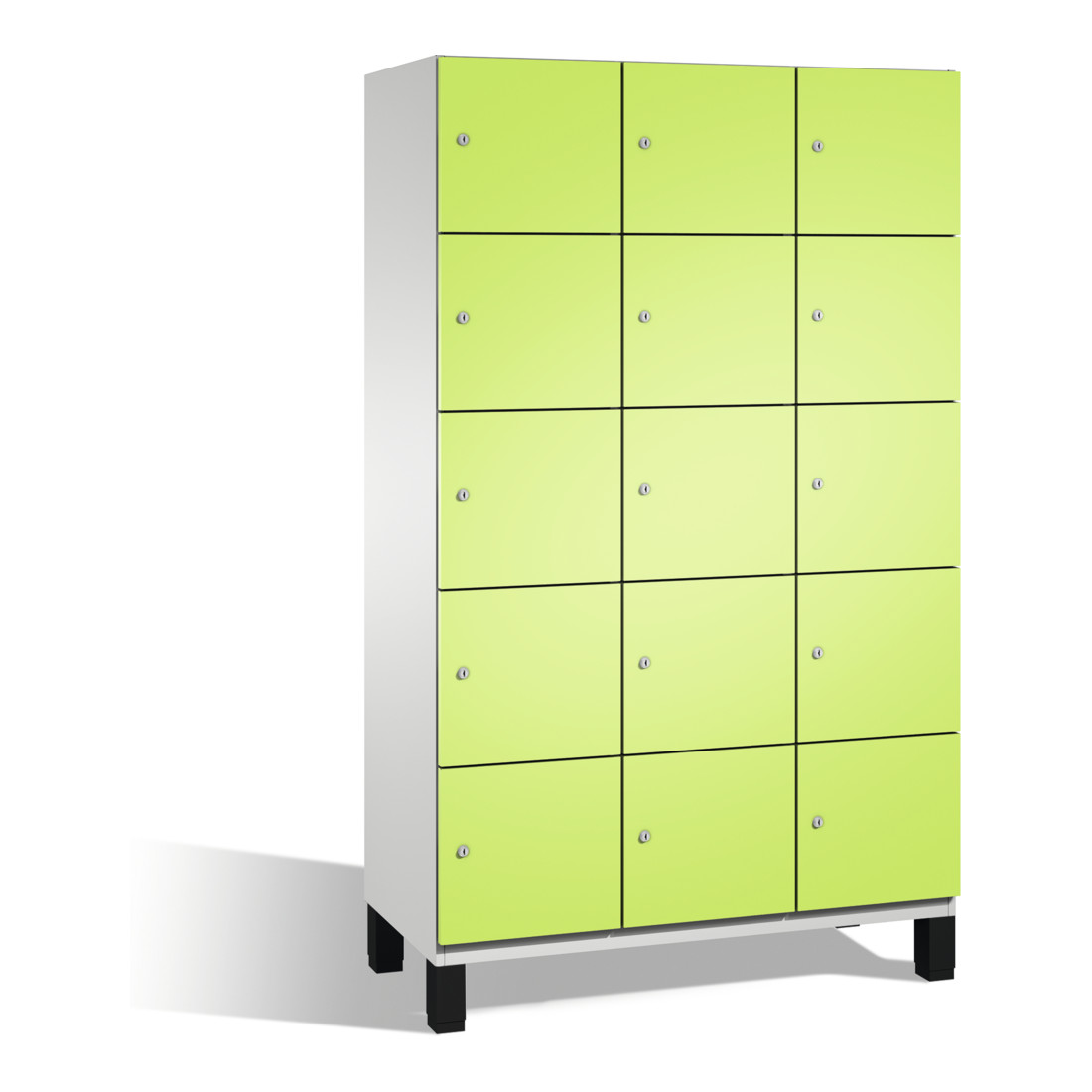 Cabinet Cambio C+P sur pieds, 15 compartiments, H1980xL1200xP525mm avant Viridian vert carrosserie gris clair