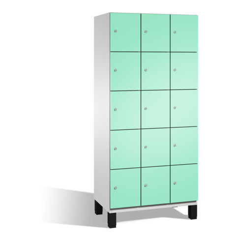 Armoire Cambio C+P avec étagères sur pieds 15 étagères Avant vert clair Corps gris clair