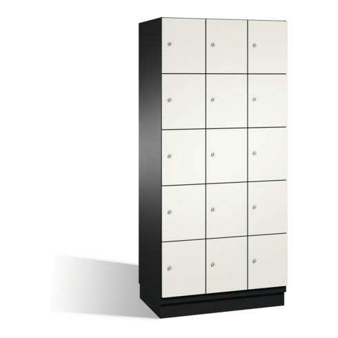 Armoire Cambio C+P avec étagères sur socle 15 étagères Façade Blanc pur corps Noir gris