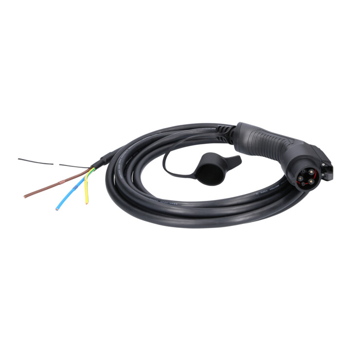 Câble de charge efuturo KS Tools droit, connecteur à extrémité ouverte vers le type 1 pour le raccordement à une borne, monophase, jusqu’à 7,4 kW, 32 A, 230 V, mode 3, 5 mètres