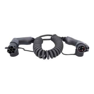 Câble de charge efuturo KS Tools spiralé, connecteur du type 2 vers le type 1, monophase, jusqu’à 3,7 kW, 16 A, 230 V, mode 3, 5 mètres