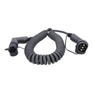 Câble de charge efuturo KS Tools spiralé, connecteur du type 2 vers le type 2, monophase, jusqu’à 7,4 kW, 32 A, 230 V, mode 3, 5 mètres