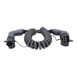 Câble de charge efuturo KS Tools spiralé, connecteur du type 2 vers le type 2, triphase, jusqu’à 11 kW, 32 A, 400 V, mode 3, 5 mètres