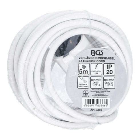 Câble de rallonge BGS 5 m, 3 x 1,5 mm², IP 20
