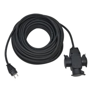 Câble de rallonge de chantier 25m H07RN-F3G1,5 noir avec 3 prises en caoutchouc IP44
