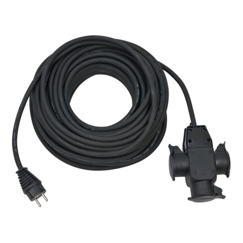 Câble de rallonge de chantier 25m H07RN-F3G1,5 noir avec 3 prises en caoutchouc IP44
