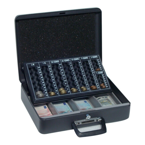 Caisse à monnaie noire, compartiment euro, 370×290×110 P