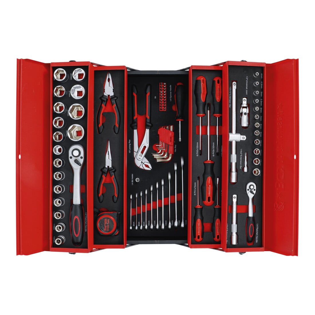 Caisse à outils métallique avec assortiment d’outils 86 pièces BGS