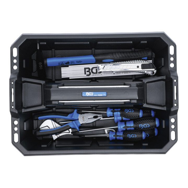 Caisse porte-outils matière plastique avec assortiment d’outils 11 pièces BGS