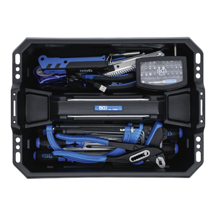 Caisse porte-outils matière plastique avec assortiment d’outils 66 pièces BGS
