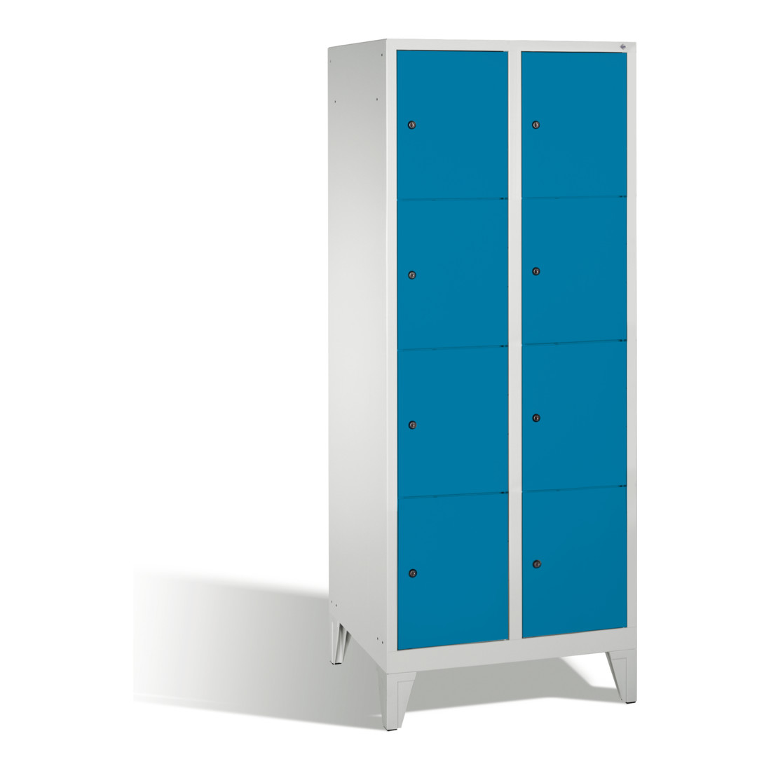 C+P Armoire à clapets Classic sur pieds, 8 compartiments, H1850×I810×P500mm, façade bleu clair, corps gris clair