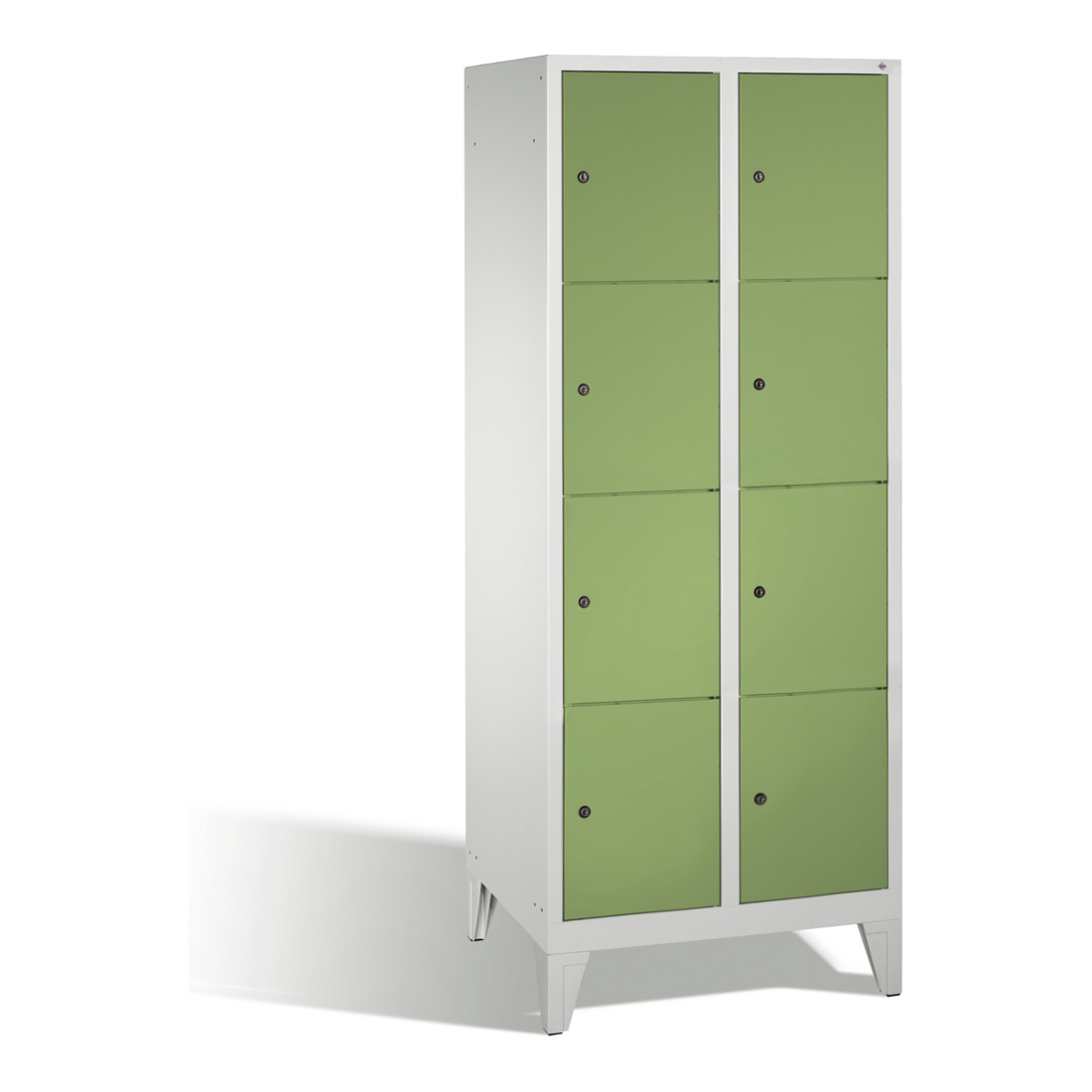 C+P Armoire à clapets Classic sur pieds, 8 compartiments, H1850×I810×P500 mm, façade vert réséda, corps gris clair