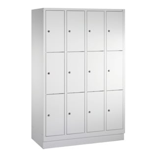 C+P Armoire à casiers Classic sur socle, 12 casiers, H1800×I1190×P500mm, façade gris clair, corps gris clair