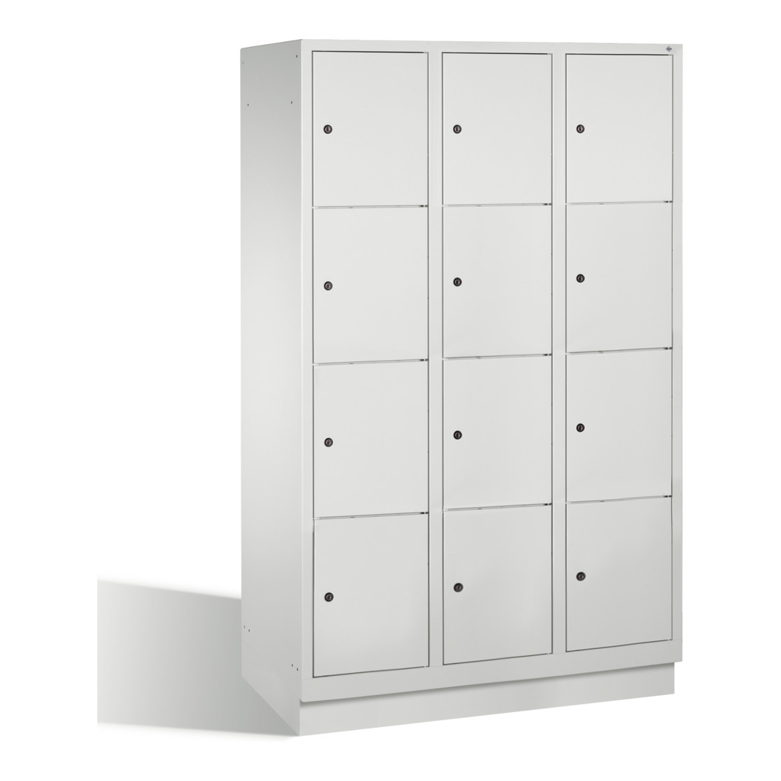 C+P Armoire à clapets Classic sur socle, 12 compartiments, H1800×I1200×P500mm, façade gris clair, corps gris clair