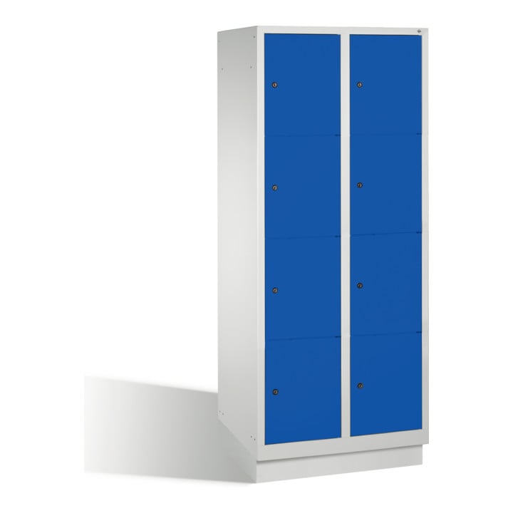 C+P Armoire à casiers Classic sur socle, 8 casiers, H1800×I810×P500mm, façade bleu gentiane, corps gris clair