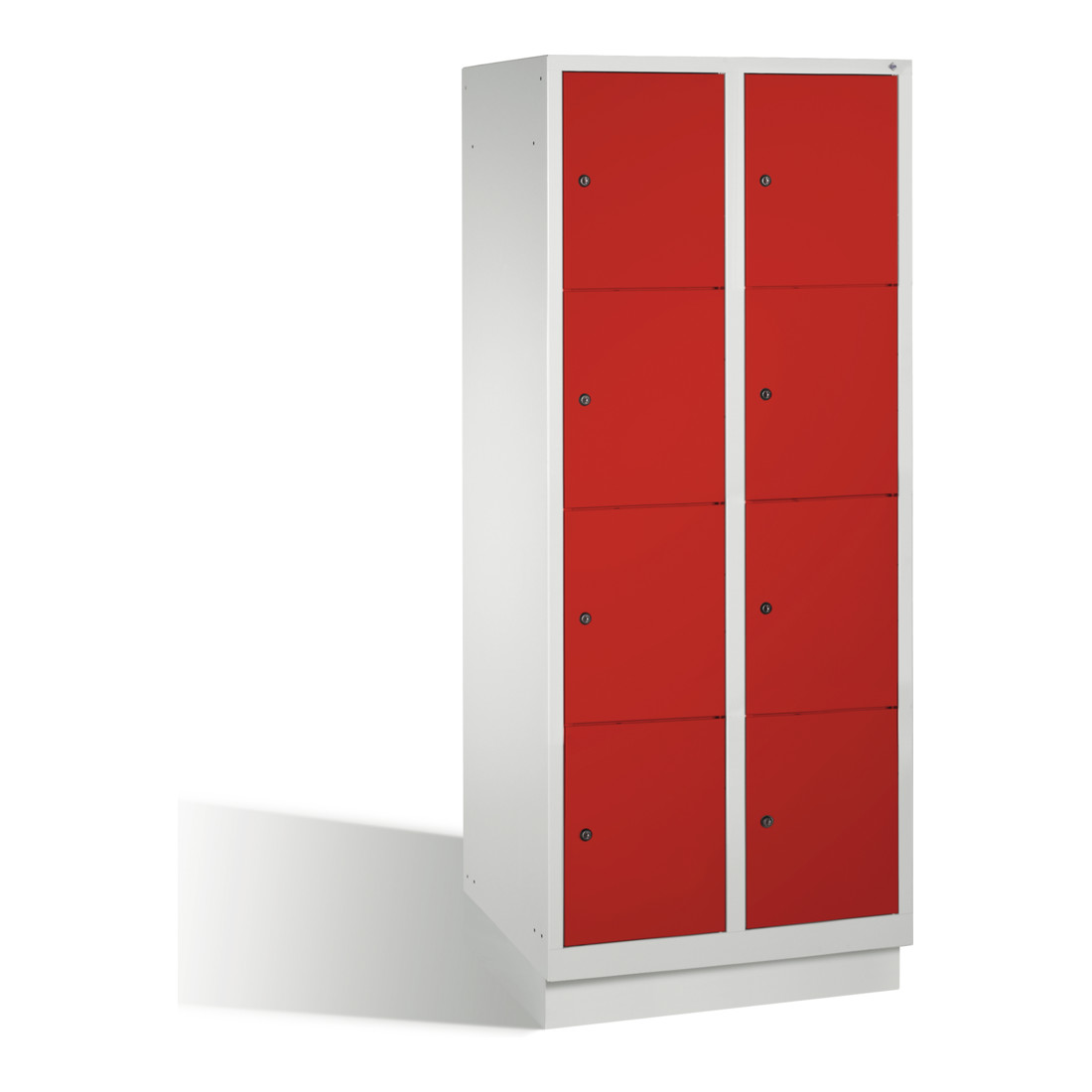 C+P Armoire à casiers Classic sur socle, 8 casiers, H1800×I810×P500 mm, façade rubis rouge, corps gris clair