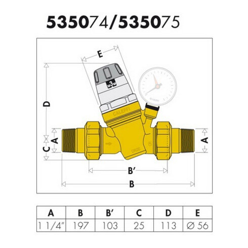 Caleffi Druckminderer Messing ohne Manometer 1 1/4", Kartusche 1"