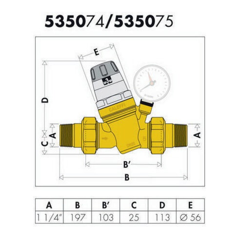 Caleffi Druckminderer Messing ohne Manometer 1 1/4", Kartusche 1"