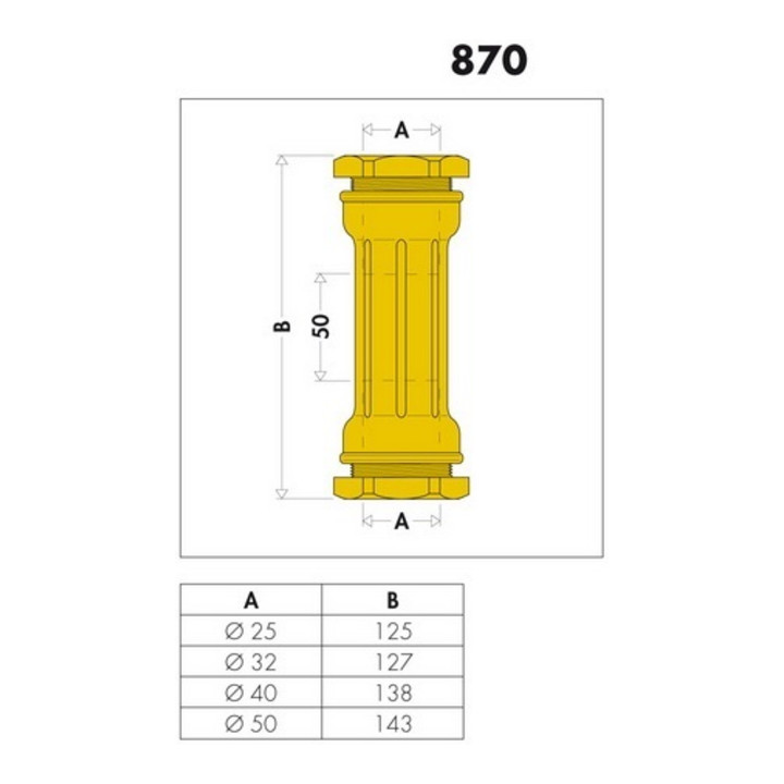 Caleffi Reparaturmuffe 870 Messing 50 mm