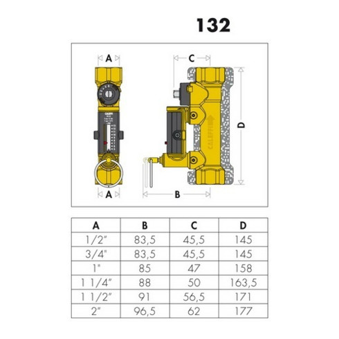 Caleffi Strangregulierventil SetCal 132 10 bar, mit Isolierung 1/2", 2-7 l/min.