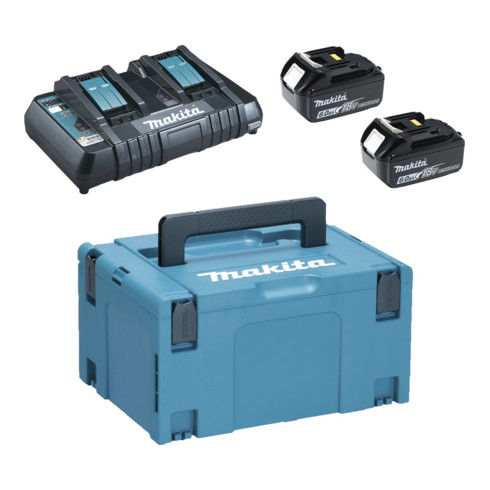 Makita Caricabatterie rapido doppio DC18RD, 2 x batterie 18V/6,0 Ah BL1860B e MAKPAC Dim.3